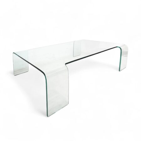 Tavolino design in vetro curvato trasparente anni '90 in ottime condizioni