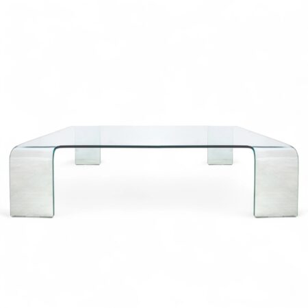 Tavolino design in vetro curvato trasparente anni '90 in ottime condizioni