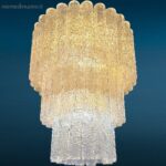 Lampadario a tubi vintage anni 60 completo in vetro chiaro a tre piani attribuibile a Toni Zuccheri