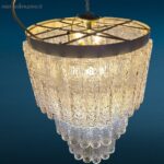 Lampadario a tubi vintage anni 60 completo in vetro chiaro a tre piani attribuibile a Toni Zuccheri