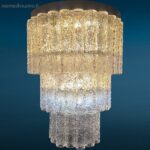 Lampadario a tubi vintage anni 60 completo in vetro chiaro a tre piani attribuibile a Toni Zuccheri
