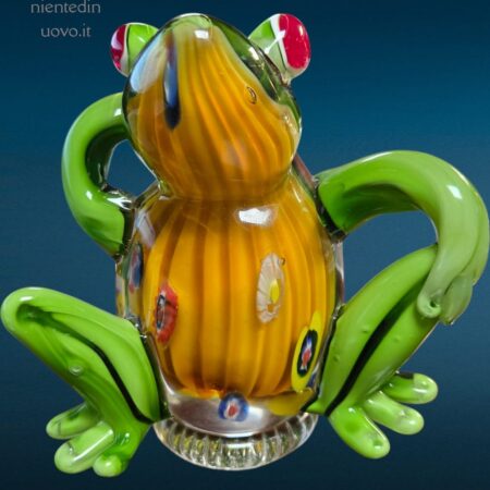 Scultura artigianale di rana in vetro verde colorato
