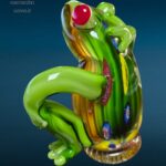 04525_4.jpg Scultura artigianale di rana in vetro verde colorato