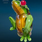 04525_5.jpg Scultura artigianale di rana in vetro verde colorato