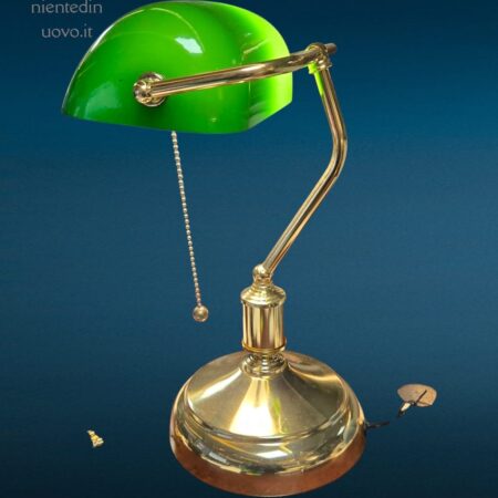 Lampada ministeriale vintage con vetro verde a tegola e accensione a catenella