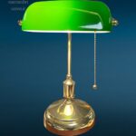 Lampada ministeriale vintage con vetro verde a tegola e accensione a catenella