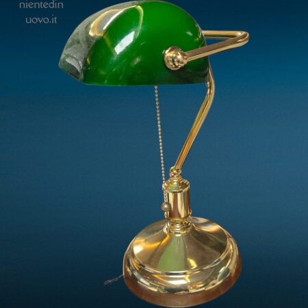 Lampada ministeriale vintage con vetro verde a tegola e accensione a catenella