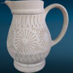 Brocca con 6 caraffe in terracotta smaltata blu artigianali