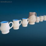 Brocca con 6 caraffe in terracotta smaltata blu artigianali