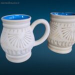 Brocca con 6 caraffe in terracotta smaltata blu artigianali