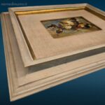 Vecchio dipinto ad olio raffigurante chioccia con pulcini su tavoletta in legno