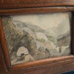 Vecchio quadretto miniatura acquaforte con cornice antica in legno e dettagli incisi con precisione