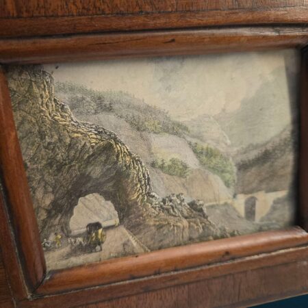 Vecchio quadretto miniatura acquaforte con cornice antica in legno e dettagli incisi con precisione