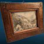 Vecchio quadretto miniatura acquaforte con cornice antica in legno e dettagli incisi con precisione
