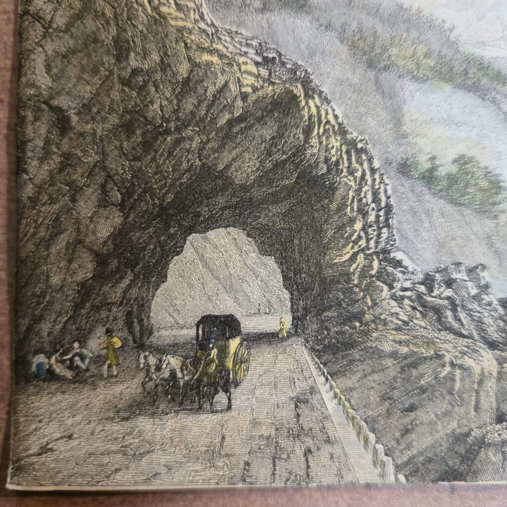Vecchio quadretto miniatura acquaforte con cornice antica in legno e dettagli incisi con precisione