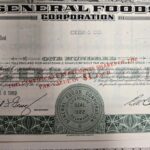 certificato azionario General Foods Corporation 1969 originale con cartelletta e stampa d’epoca