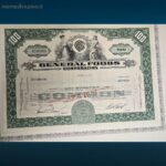 certificato azionario General Foods Corporation 1969 originale con cartelletta e stampa d’epoca