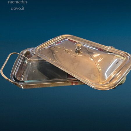 pirofila con struttura in silver plated moderna con coperchio
