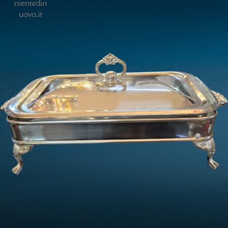 pirofila con piedini e struttura silver plated elegante con coperchio