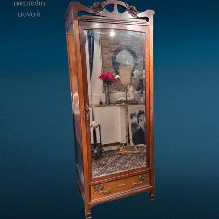 armadio liberty 1 anta a specchio in legno di mogano con cassetto decorato