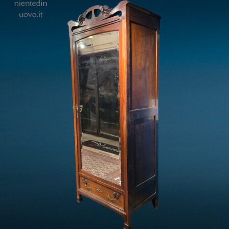 armadio liberty 1 anta a specchio in legno di mogano con cassetto decorato