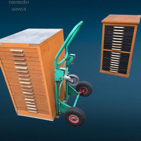 Cassettiera da tipografo vintage in legno con 18 cassetti a scomparti