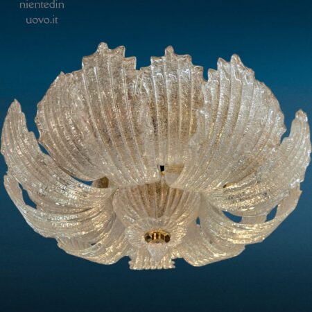 Lampadario da soffitto La Murrina anni '70 con 11 luci e foglie in vetro Murano