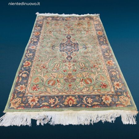 Tappeto Nepal annodato a mano in lana scolpita con decoro verde 150x250 cm