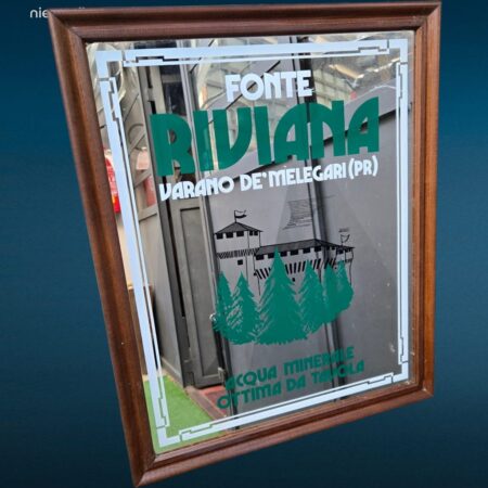 Specchio pubblicitario Fonte Riviana incorniciato vintage in buone condizioni