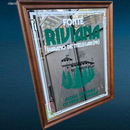 Specchio pubblicitario Fonte Riviana incorniciato vintage in buone condizioni