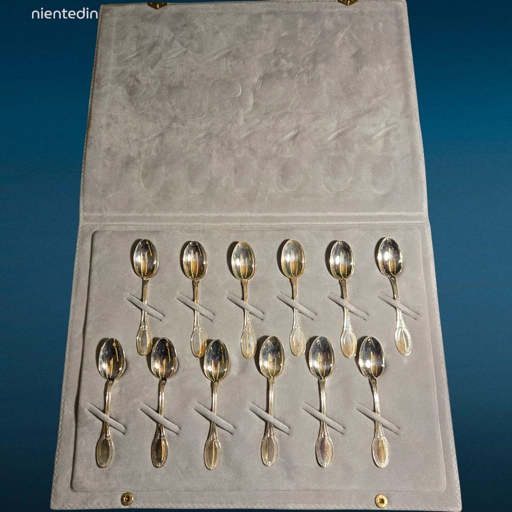 41497.jpg Set 12 cucchiaini da caffè in argento 800 con custodia in velluto