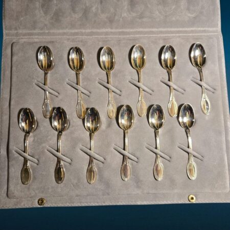 Set 12 cucchiaini da caffè in argento 800 con custodia in velluto