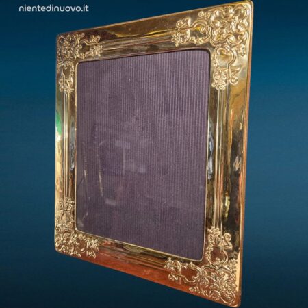 Cornice portaritratto 29x34 in argento 925 con angoli lavorati e retro in legno