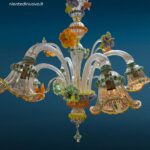 lampadario veneziano 6 luci in pasta di vetro colorata con decorazioni floreali