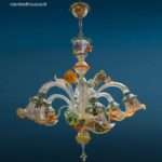 lampadario veneziano 6 luci in pasta di vetro colorata con decorazioni floreali