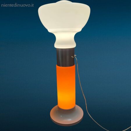 lampada da terra vintage Birillo anni '70 arancio e bianca con doppia accensione
