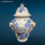 Vaso farmacia erboristeria in ceramica con coperchio e decorazioni con frutta