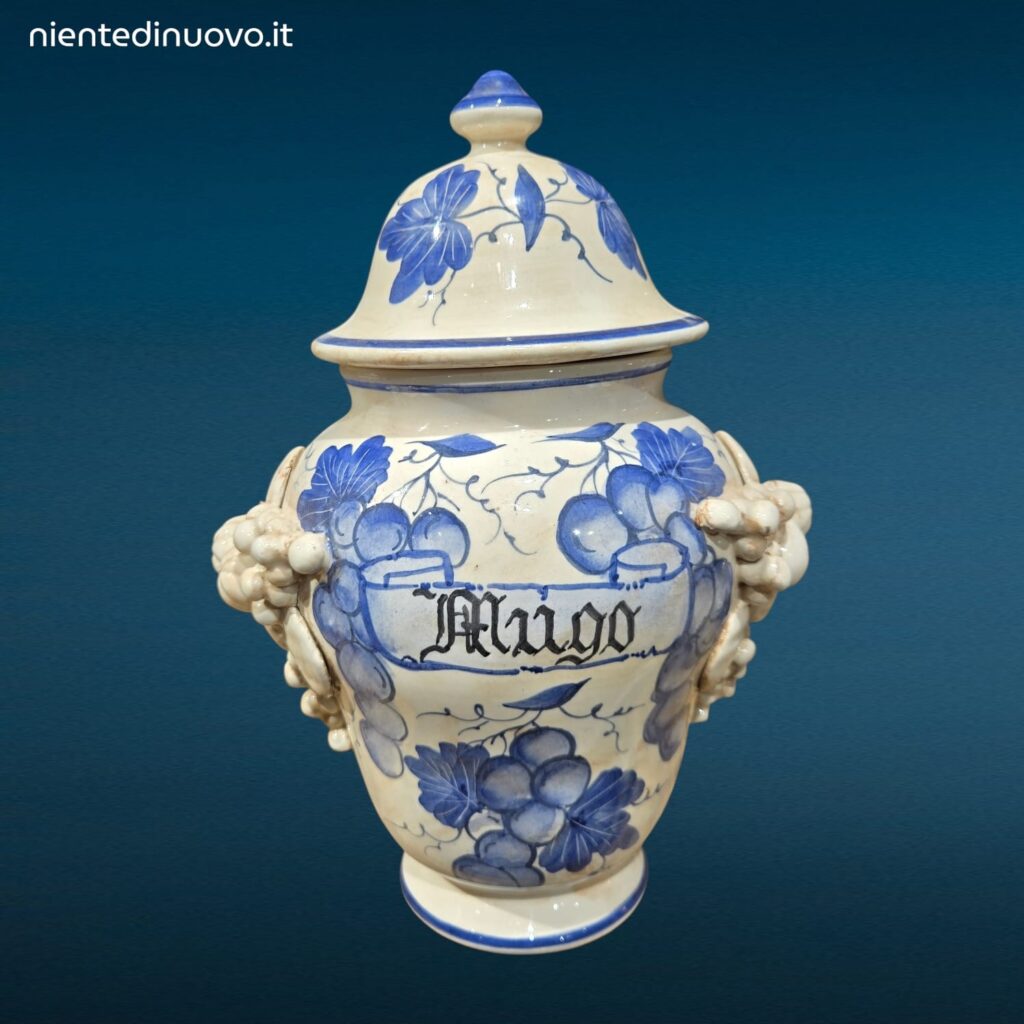 Vaso farmacia erboristeria in ceramica con coperchio e decorazioni con frutta