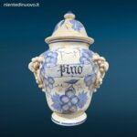 Vaso farmacia erboristeria in ceramica con coperchio e decorazioni con frutta