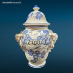 Vaso farmacia erboristeria in ceramica con coperchio e decorazioni con frutta