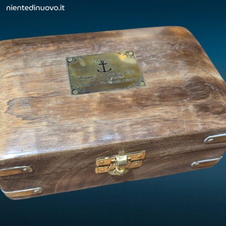 Set bussola in ottone e clessidra con scatola in legno massiccio