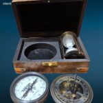 Set bussola in ottone e clessidra con scatola in legno massiccio