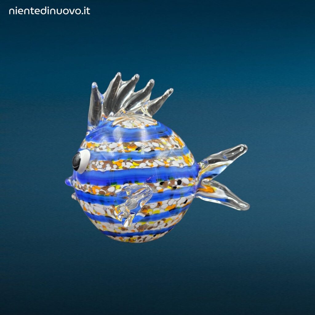 Pesce Palla in Vetro Multicolor con striature blu e colori vivaci