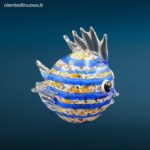 Pesce Palla in Vetro Multicolor con striature blu e colori vivaci