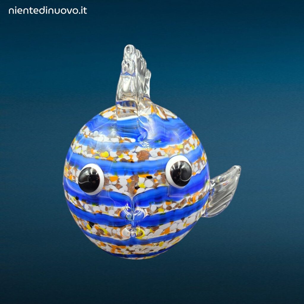 Pesce Palla in Vetro Multicolor con striature blu e colori vivaci