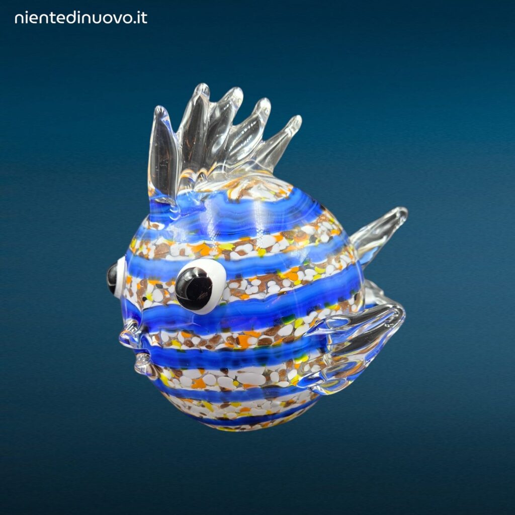 Pesce Palla in Vetro Multicolor con striature blu e colori vivaci
