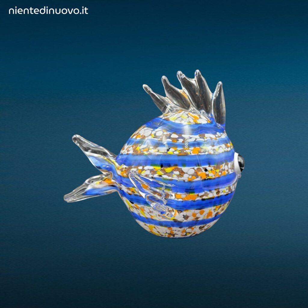 Pesce Palla in Vetro Multicolor con striature blu e colori vivaci