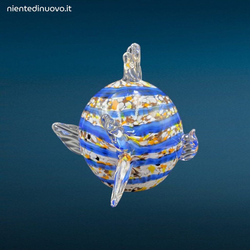 Pesce Palla in Vetro Multicolor con striature blu e colori vivaci