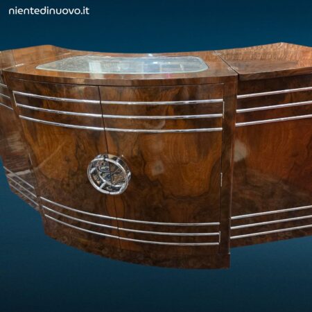 Mobile Bar Deco con vetri scorrevoli e piano superiore in vetro ampliabile