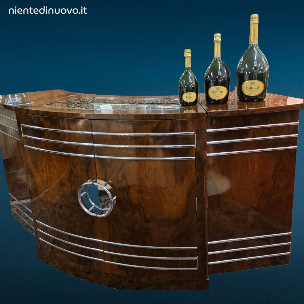 Mobile Bar Deco con vetri scorrevoli e piano superiore in vetro ampliabile